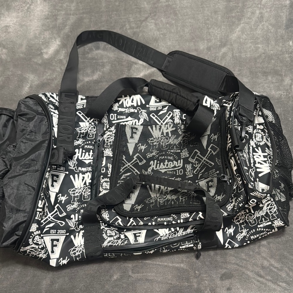 Flag Nor Fail Black and White Duffel Bag with Graphic Design